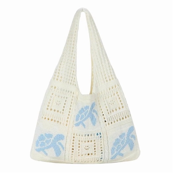 Handbags - Turtle Print Crotchet Tote Bag